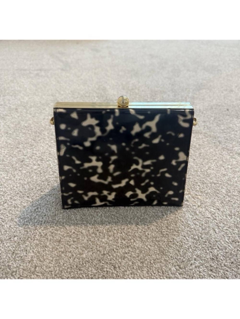 Black and Cream Patterned Box Clutch with Gold Hardware